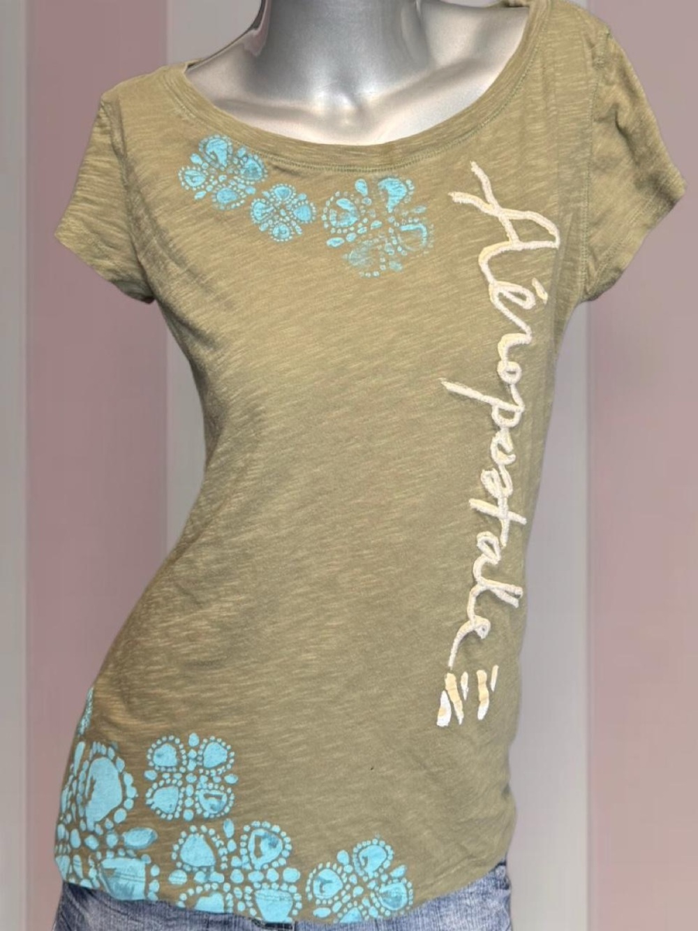 Aeropostale Olive Green Vintage Y2K Baby Tee